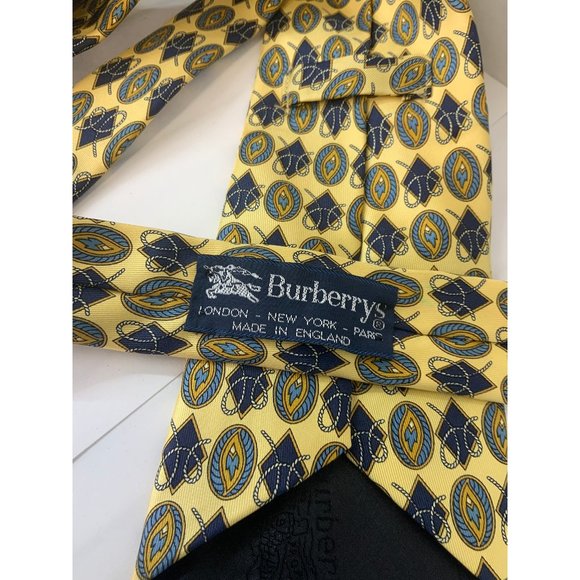 Burberrys Men Tie Blue Green Gold Chain Motif Neck - Picture 1 of 2